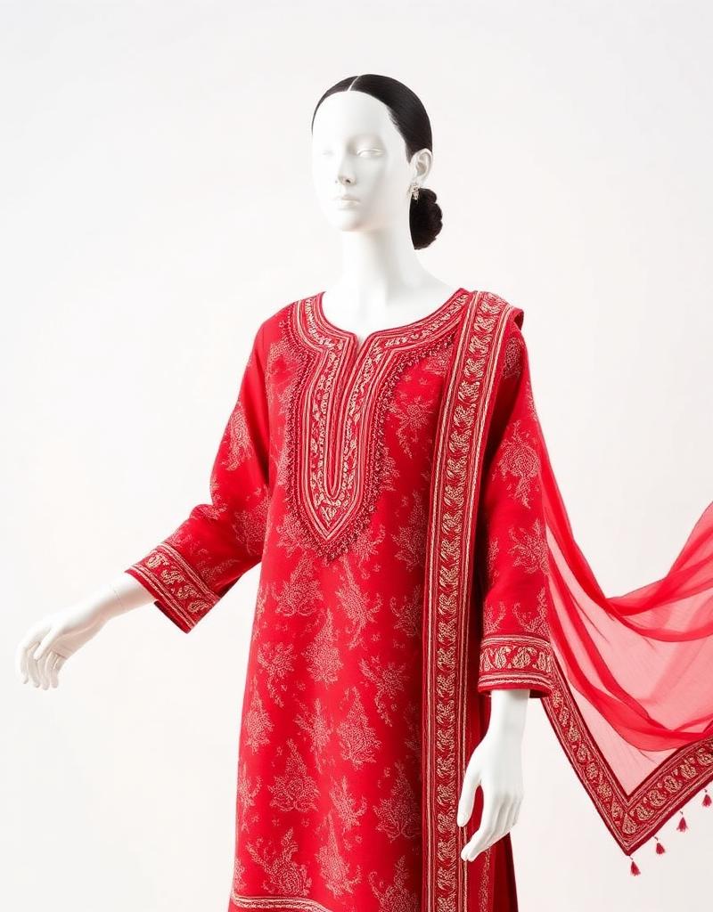 Red Embroidered Kurta Set